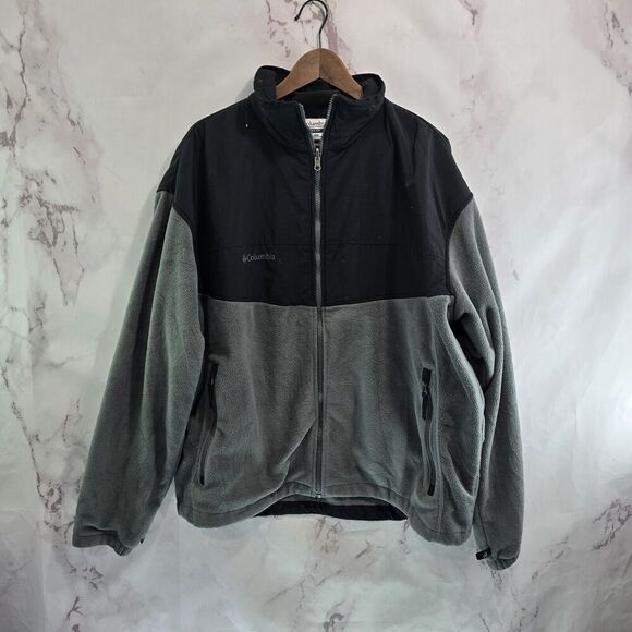 Columbia Jacket Mens XXL Gray Black Fleece Full Zip Nylon Shouder Denali - Picture 1 of 11